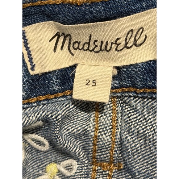 Madewell Embroidered Denim Cutoff Shorts Size 25 Daisy Floral Raw Hem - Picture 5 of 6